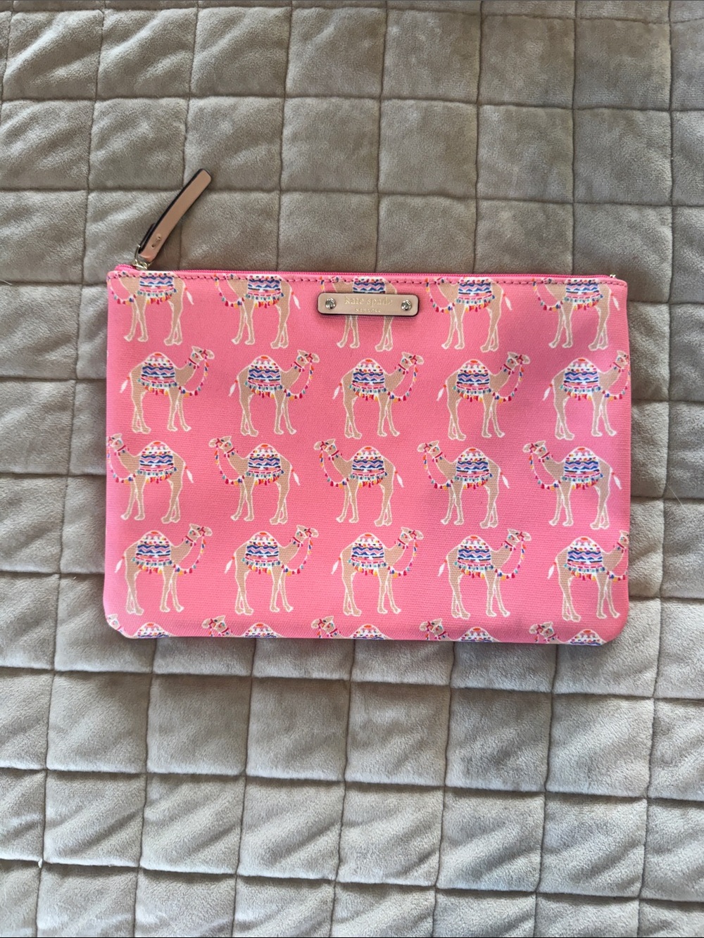 Kate Spade Pink Camel Print Zip Pouch
